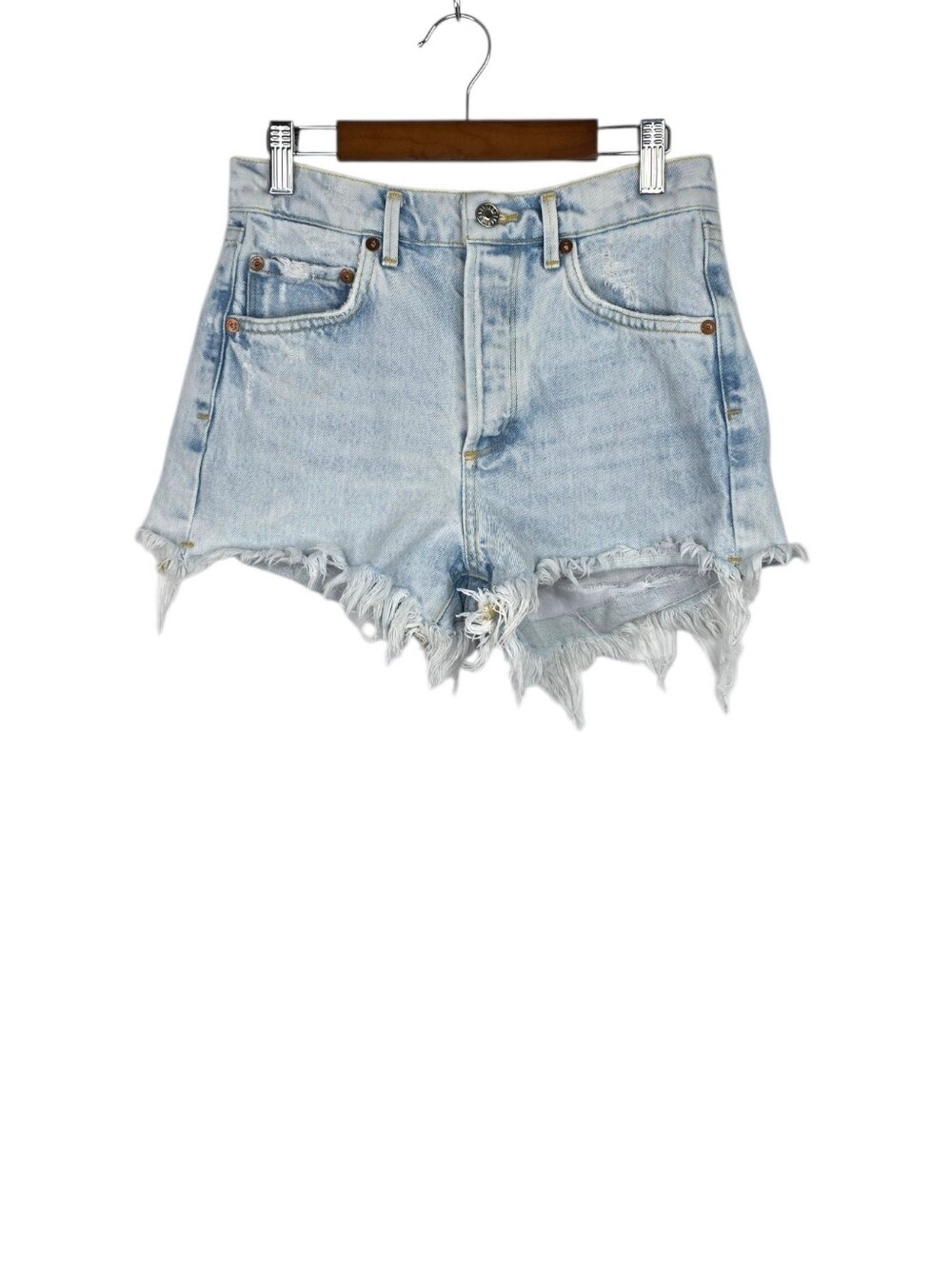 Agolde Parker Vintage Cut Off Shorts 100‎ Cotton Denim Distress Light Wash Sz 24